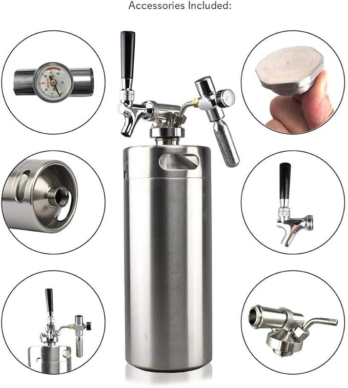 NutriChef Pressurized Growler Tap System - Stainless Steel Mini Keg Dispenser Portable Kegerator Kit - Co2 Pressure Regulator Keeps Carbonation for Craft Beer, Draft and Homebrew - PKBRTP100 (128oz)