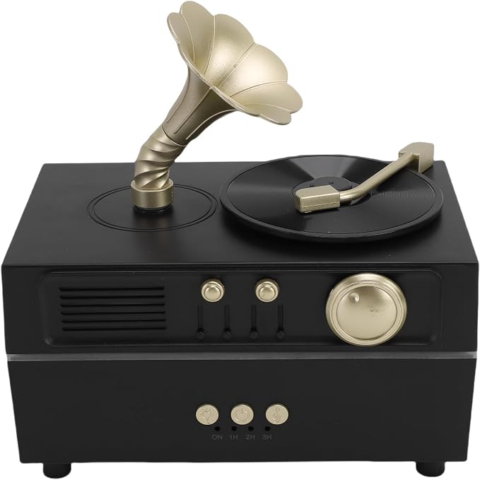 Retro Aromatherapy Humidifier, Unique USB Bluetooth Gramophone Style Vintage Oil Diffuser Cool Mist Machine for Home Relaxation and Bedroom Decor