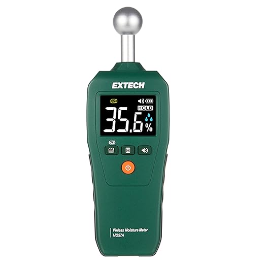 Extech MO57A Compact Pinless Ball Probe Moisture Meter - Non-Destructive Spherical Sensor Tester for Water Damage, Wood and Drywall, Up to 4-Inch Depth Detection with Audible Alert