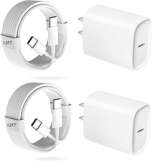 Phone 17 16 15 Pro Charger Fast Charging, 20W USB C Fast Charger Block with 12FT Long Type C Chargers Fast Charging Cable Cord for Phone 17/17 Pro/17 Pro Max/Air/16 Pro Max/16 Pro/15Pro Max/Pro, S24