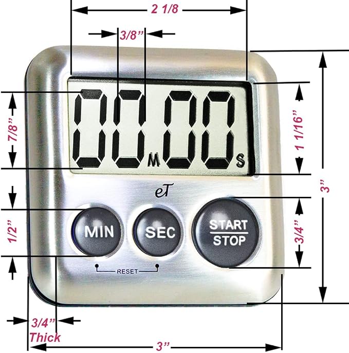 Elegant Digital Kitchen Timers 2 Pack Bundle Featuring Stainless Steel Models eT-23 and Model eT-27, Auto Shutoff Auto Memory