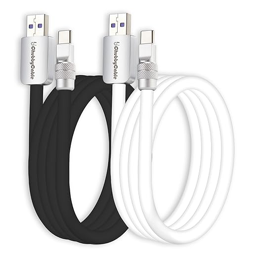 chubbycable Couple Chubby 2 Pack 120W USB C Cable Extra Thick Silicone Fast Charging Cable Compatible with iPhone 17-15 Series iPad Galaxy Series, Black+White, USB-A to Type-C, 4.9FT