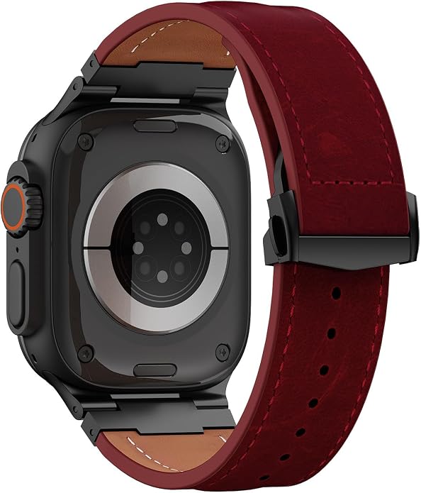 Vintage Genuine Leather Band for Apple Watch Ultra 49mm (2026 Upgrade), Rugged Replacement Strap Compatible with iWatch 46mm 45mm 44mm - for Men Women, Fit Ultra3/2/1, SE 3/2/1, Series11 10/9/8/7/6/5/4