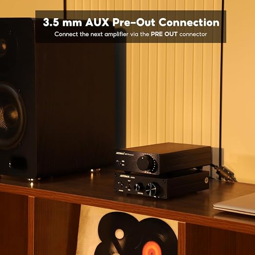 AIYIMA A07 Premium TPA3255 Power Amplifier 300Wx2 HiFi Class D Amp Mini 2 Channel Stereo Amplifier with Pre-Out for Desktop Bookshelf Speaker Home Audio System & DC32V 5A Power Adapter