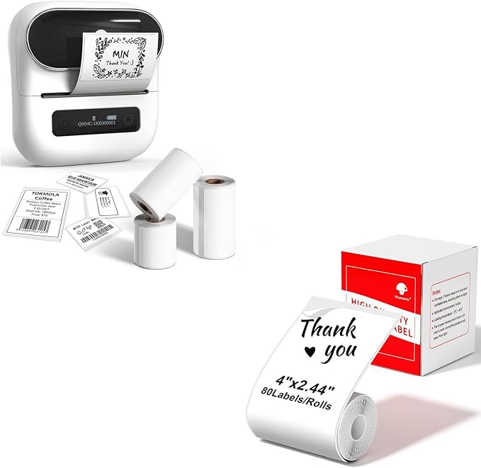 Phomemo M220 Label Maker & 4 Roll Label, 3.14 Inch Bluetooth Thermal Label Printer for Barcode, Address, Labeling, Mailing, File Folder Label, Easy to Use, Support Smartphone, Tablet&PC