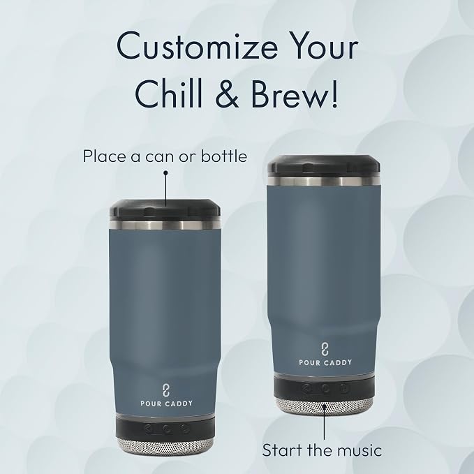 Vibe 4 In 1 Bluetooth Speaker Cup, Insulated Can and Bottle Holder for Hot or Cold Drinks, Double Wall Stainless Steel Drinkware, Fits 12 oz Cans or 14 oz Liquid, Gray