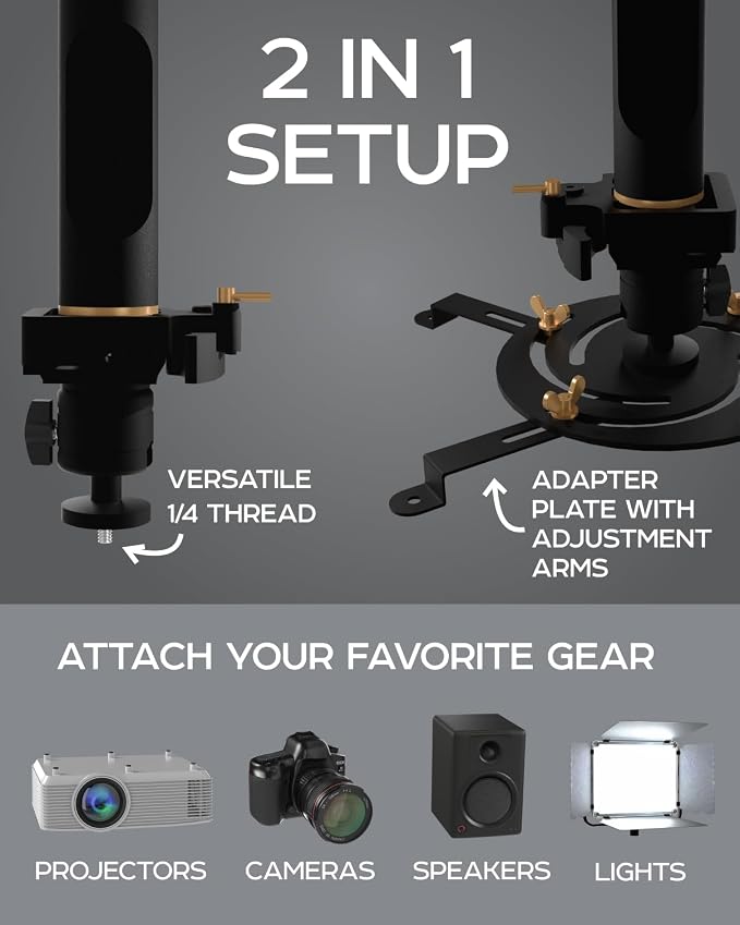 PropVue Universal Projector Mount - Adjustable Ceiling or Wall Mount for Office & Home Mini Projectors - Full Motion, Easy Installation, 360° Swivel, Extendable Length 13.8" to 21" (Pack of 2)