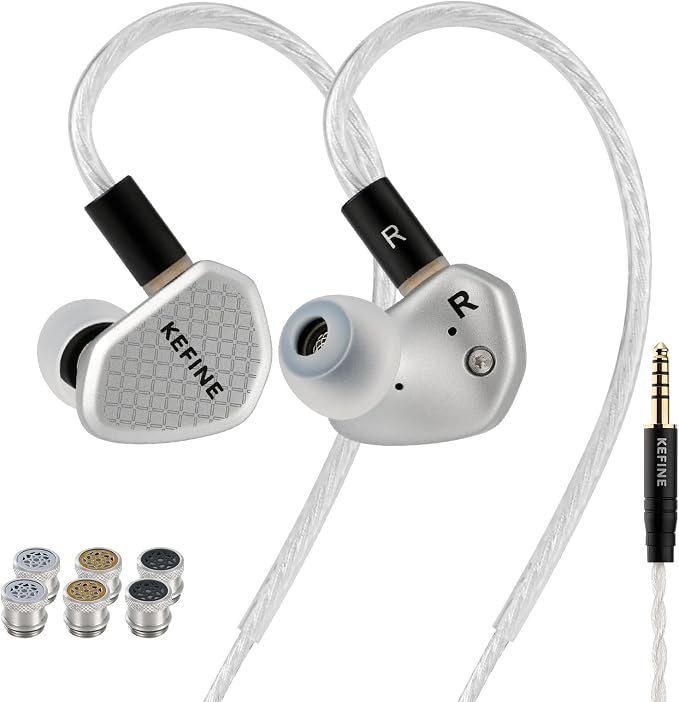 Klean SV Hi-Fi in Ear Monitor, Wired Gaming Earbuds, 10mm DLC Diaphragm Dynamic Driver, Wired Earphones, Interchangeable Tuning Nozzles, HiFi IEM for Audiophile, Musician&Gaming(Silver, 4.4mm)