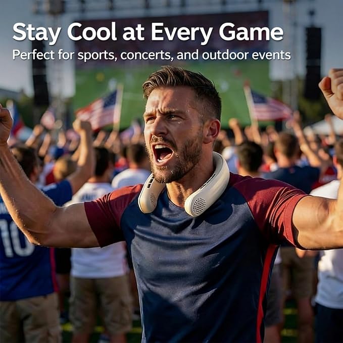 Neck Fan for Men with Cooling Plate, Hands-Free Portable Neck Air Conditioner, Strong Airflow Personal Fan for Outdoor Work, Fishing, Golf, Yard Work, Warehouse