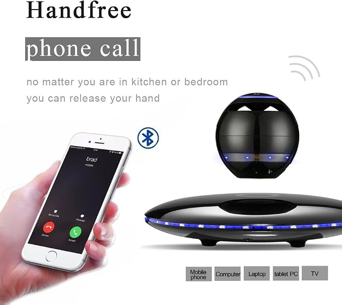 Infinity Orb Magnetic Levitating Speaker Bluetooth 4.0 LED Flash Wireless Floating Speakers with Microphone and Touch Buttons (Black)