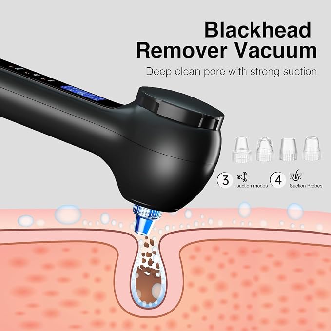 UMICKOO Electric Facial Cleansing Brush with LCD Screen, 3-in-1 Face Scrubber & Optional Blackhead Remover, Rechargeable, IPX7 Waterproof, Gentle Daily & Deep Cleaning for All Skin Types
