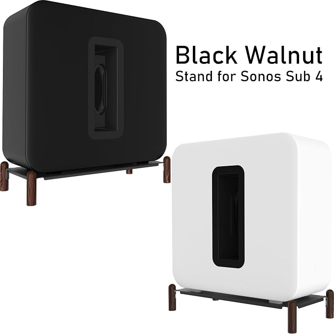Real Wood Stand for Sub 4,The Holder Accessories Protect Sonos Sub 4 for Sound Better,Secure Stable Wooden Mount with Metal Frame for Sonos Sub 4, Sub 3, Sub 2, (Walnut) (Black)