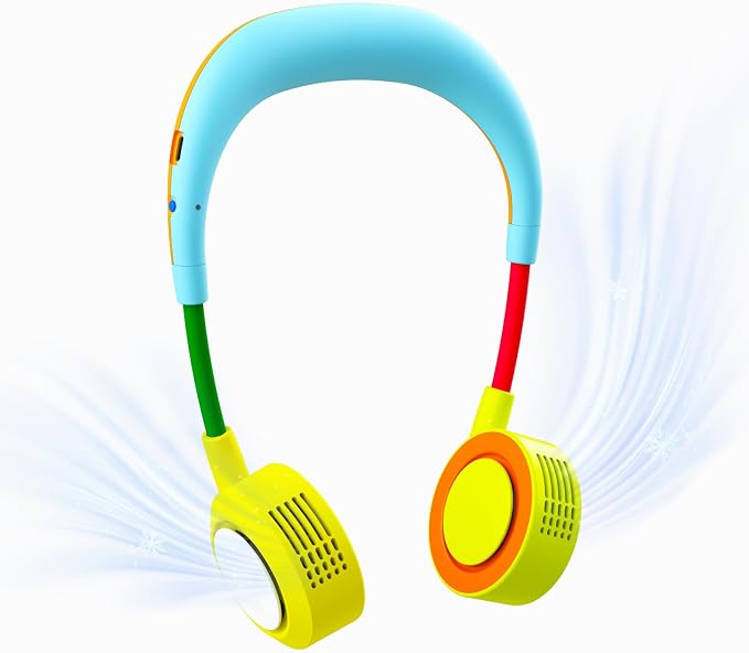 Portable Neck Fan - Hands Free Personal Face Fan, 5 Speeds Rechargeable Wearable Cooling Fan, Flexible Foldable Small Thin Quiet Neck Cooler for Travel, Work, Hot Flashes (Light Blue Green)