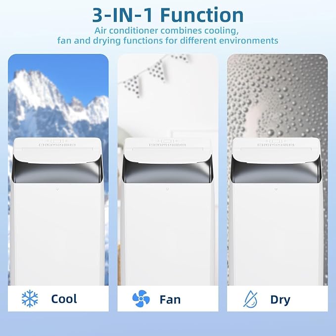 14000 BTU Portable Air Conditioner, Cools Rooms up to 750 Sq.Ft. for Bedroom, 3-in-1 AC Unit Portable with Dehumidifier & Fan Modes, LED Display, Remote Control & Window Kit for Home, Office