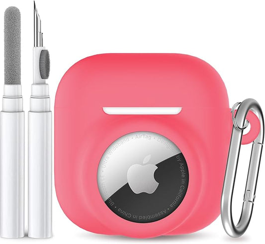 2 in 1 Silicone Case Compatible with AirPod 4 and AirTag 2/1, Shockproof Protective Skin Cover for AirPods 4th Generation with Cleaner Kit & Carabiner (Guava Pink)