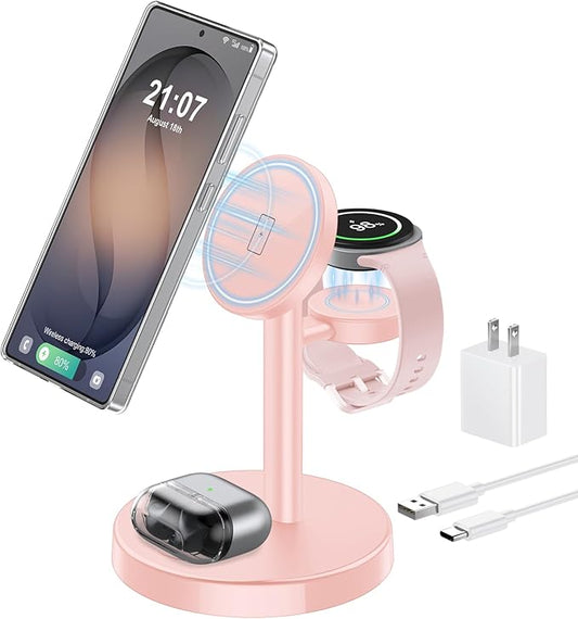 Magnetic Wireless Charger for Samsung, 3 in 1 Super Fast Charging Station Compatible with MagSafe, Phone Charger Stand for Samsung Galaxy S26 Ultra S25 Z Fold/Flip 7, Watch Ultra 8 7 6, Buds 4/3 Pro