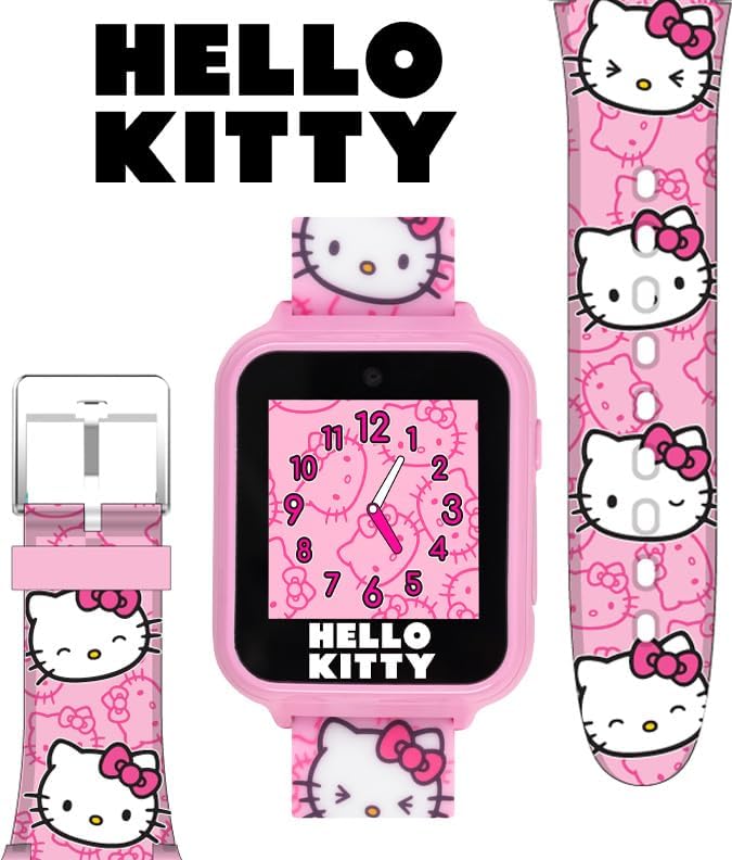 Hello Kitty Kids Smartwatch - Interactive Touchscreen with 10 Watch Faces, Camera, Games, Alarm, Step Tracker & More - Fun Gift for Girls with Pink Silicone Strap - Fits Wrists 5.5'' to 8.0"