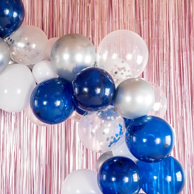 Restaurantware-Balloonify Balloon Garland Set, 1 Party Decoration Kit - 120 Balloons, With Chain, Navy, White, & Silver Latex Balloon Arch Kit, Includes Glue Dots