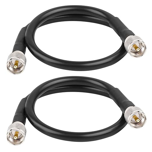MOOKEERF 2ft 2PCS KMR400 PL259 Male to Male Coaxial Cable - Low Loss UHF CB Coax Cable for HAM Radio, VHF Radio, SWR Meter, Antenna Analyzer