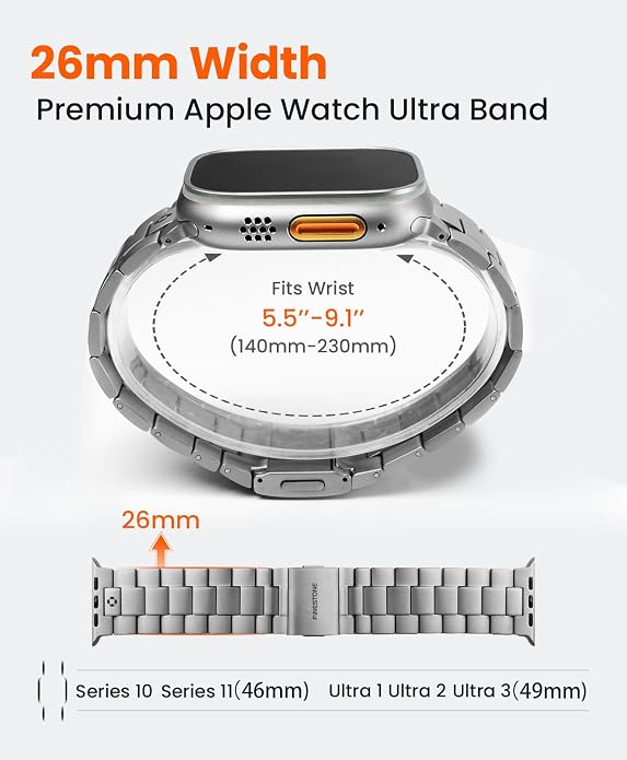 Titanium Watch Band Compatible with Apple Watch Ultra 3 & Ultra 2 1 49mm - 26mm Wide-Body Metal Apple Watch Ultra Band with Scratch Resistant DLC Coating for men - CRNS01 Business Series