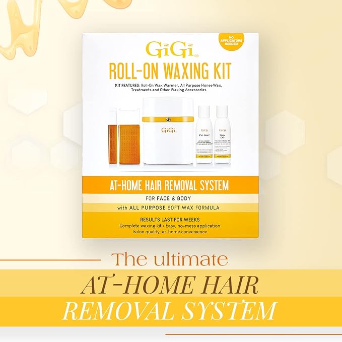 Gigi Roll on Waxing Kit – At-Home Hair Removal for Face & Body with All-Purpose Soft Wax Roller for Smooth Skin