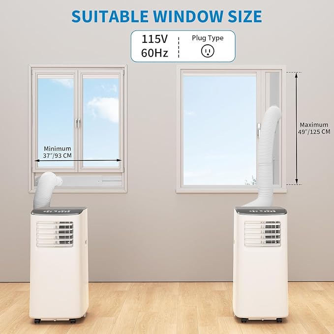 8000 BTU Portable Air Conditioners with Cooling, Dehumidifying, and Fan Functions, White Body with Cool Grey Top Cover, Perfect for Rooms Up to 350 Sq Ft, Quiet Mode, Energy-Saving 24-Hour Timer
