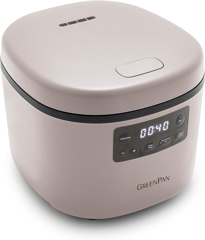 GreenPan Advanced Rice Cooker, 4-Cups Uncooked/8-Cups Cooked, Removable Nonstick Ceramic PFAS-Free Pot, White & Brown Rice, Family Sized, Quick Cook in 25mins, 6 Presets, Fuzzy Logic Tech, Clay