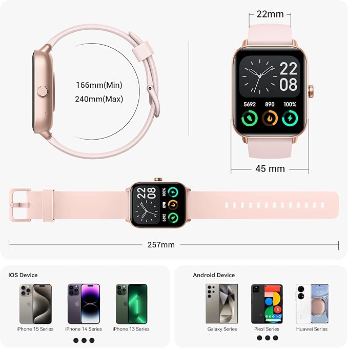Smart Watch for Women,1.85 inch AMOLED Touchscreen for Android & iPhone Alexa Built-in Bluetooth Calls,Fitness Watch 110+ Sport Modes Heart Rate/Sp02/Sleep/Calories Monitor IP68 Waterproof