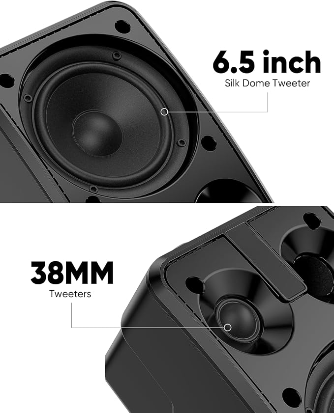 Inwa 6.5" Outdoor Passive Speakers, 50W Each Weatherproof Wall Mount Speaker, Wired PA System with Full-Range Sound, Includes Brackets for Pool, Patio, Garage & Indoor Use (Pair, Black)