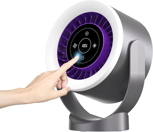 Desk Fan with LED Touch Screen & Ultra Quiet <35dB - 1-100 Speed Levels & Night Light, 360° Adjust, Table & Wall Mountable, 3H/6-Mode Timer, USB Rechargeable for Bedroom, Office, Camping, Kitchen