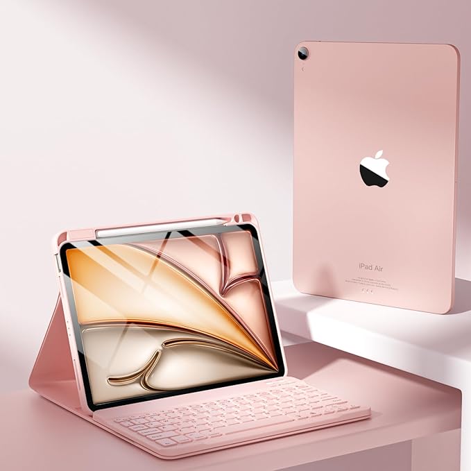 Harvopu Compatible for iPad Air 11-inch/Air 5th 4th Generation Case with Keyboard - Backlit Detachable, Folio Cover with Pencil Holder for iPad Air 11 Inch M4/M3/M2, Air 5/ Air 4 (Floral Pink)