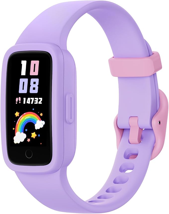 BIGGERFIVE Vigor 3 Kids Fitness Tracker Watch, AMOLED Screen, No App No Phone Needed, 3ATM Waterproof, Heart Rate and Sleep Monitor, Pedometer Watch, Sports Step Counter for Girls Ages 5-15, Lilac