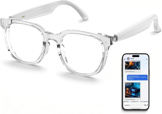 2026 AI Smart Glasses with Bluetooth,Open-Ear Audio Bluetooth Glasses for Women,Real-Time Translation 130+ Languages,AI Meeting Assistant,Gesture Control,9H Battery,35g Lightweight,Daily&Business Use