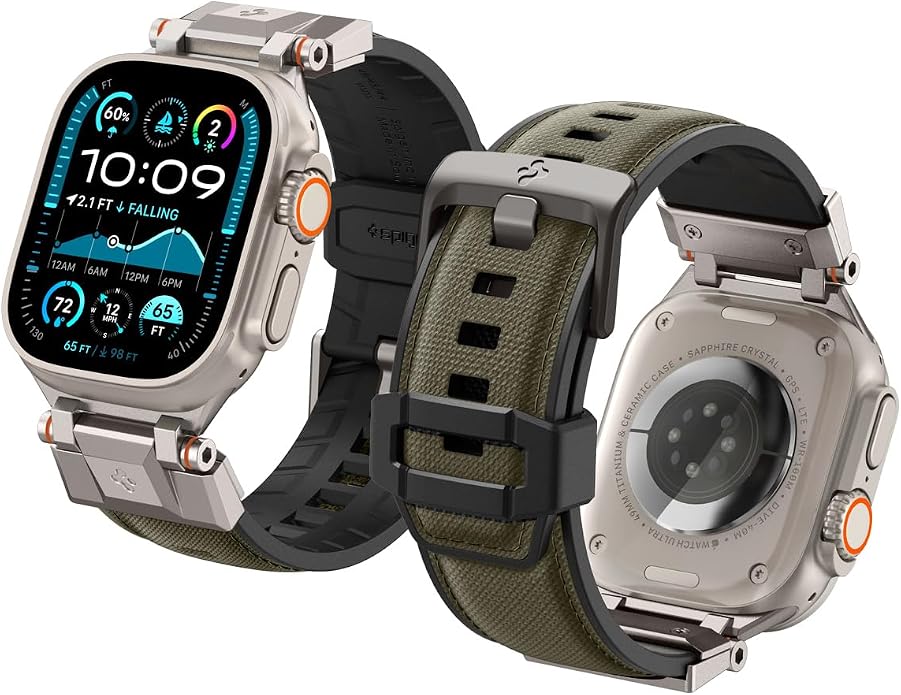 Spigen DuraPro Armor Durable Metal Connector Strap Designed for Apple Watch Band Compatible with Ultra 2/1 49mm, Series 10 46mm, 9/8/7 45mm, SE2/SE/6/5/4 44mm, 3/2/1 42mm