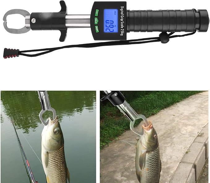 PerGar Digital Fish Grip Scale, Fish Weigher, 3 in 1 Digital Fish Grip Scale, 25kg/55lb Fish Lip Gripper Grabber, Fish Scales Digital Weight Lip Gripper