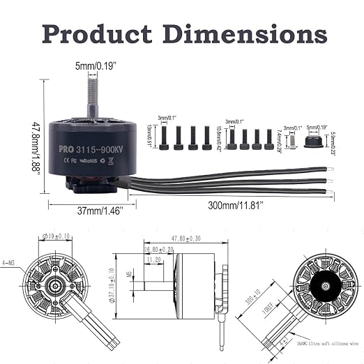 4Pcs Pro 3115-900kv Brushless Motor 4,6,8s for 8-10in Long Range Drone Parts,FPV Multicopter Drone,Racing Power,RC Airplane 4-8s Electric Motor,10.6 lbs Thrust for Quadcopter, Hexcopters,Octocopters
