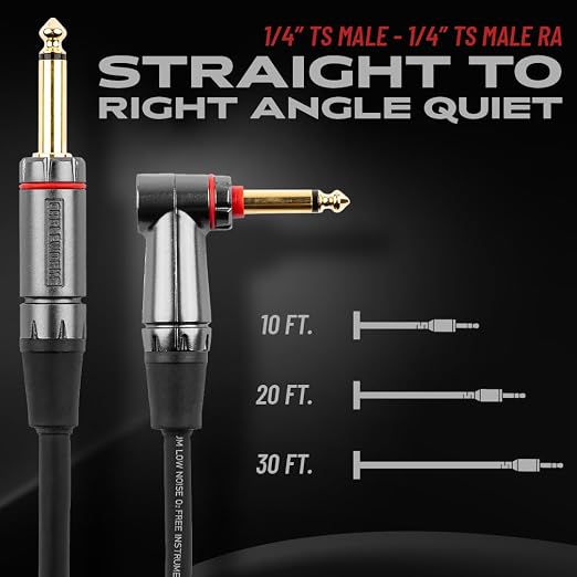 Cableworks By Gator Cases Headliner Series Premium 30 Ft Straight to Right Angle Guitar Instrument Cable with Quiet Switch Technology (GCWH-INS-30RAQT)