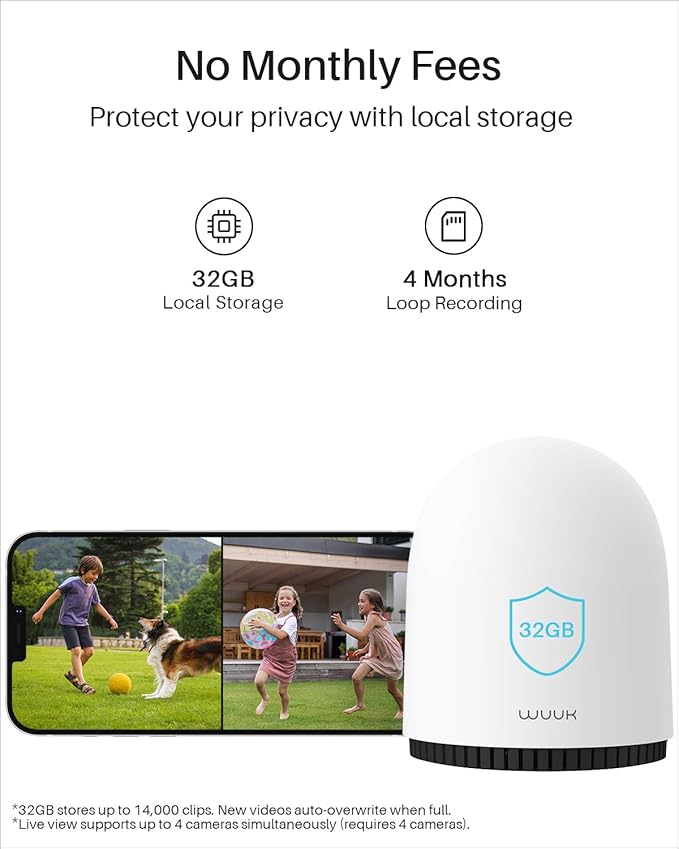 WUUK Security Cameras Wireless Outdoor, Indoor Home Surveillance System, 2K, No Monthly Fee, Motion Alert, Night Vision, 2.4/5 GHz WiFi, 32G Local Storage, Compatible with Alexa & Google, 2-Camera Kit