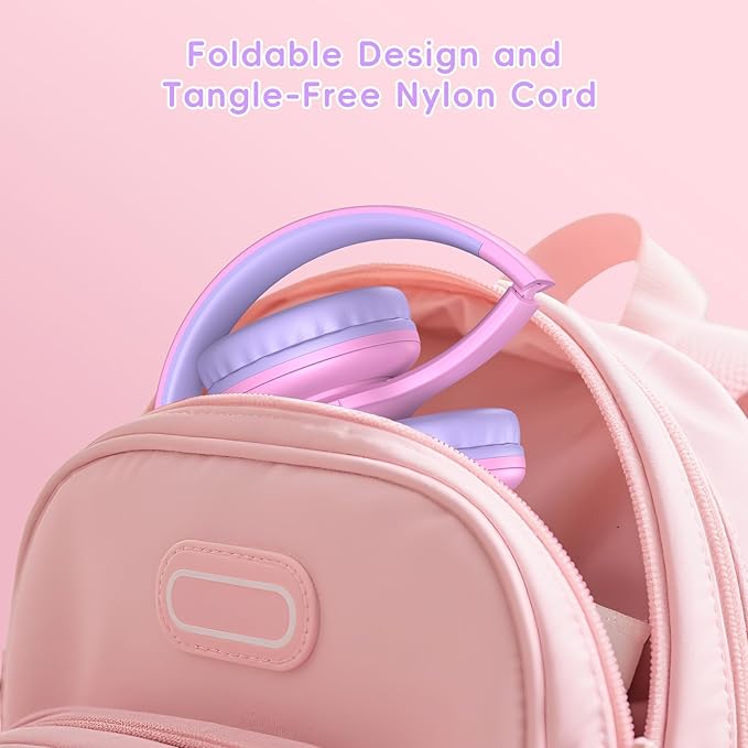 Candy Bila Kids Bluetooth 6.0 Headphones with LED Light, 85Hours Playtimes, Type-C Fast Charging, 85/94dB Volume Limited, Comfort Wireless Headphones with Built-in Mic, Wired & TF Card Mode, Pink