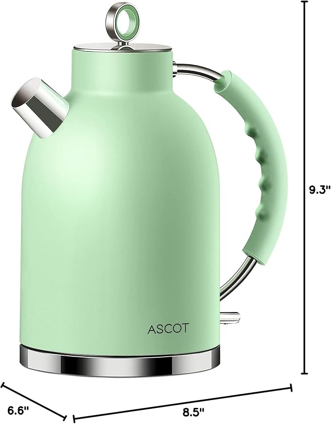 ASCOT Electric Kettle, Stainless Steel Tea Boiler 1.6qt 1500W Retro Tea Heater & Boiling Kettle, Auto Shut-Off and Boil-Dry Protection(Matte Green)