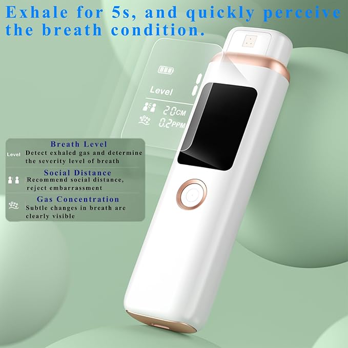 Bad Breath Tester, Smart Breath Odor Detector,Portable Contactless Bad Breath Checker,USB Charging,Display Bad Breath Level/Gas Concentration/Social Distance (White)
