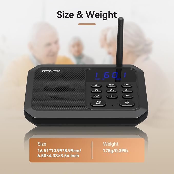 Retekess TH201 Intercoms Wireless for Home, Hands Free Intercom,Long Range 1 Mile, 22 Channel, VOX,Real-time Caring, Group Call, Real-Time Two Way Intercoms for Home,Business