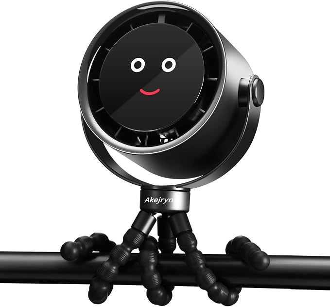Akejrym Stroller Fan Portable, Personal Fan for Travel, Digital display, Detachable 5 Speeds Rechargeable 360° Rotate Flexible Tripod Fan, For Home Office Stroller Camping - Black