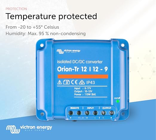 Victron Energy Orion-Tr DC to DC Converter | 12/12-Volt 9 amp 110-Watt, IP43 Protected, for Dual Battery Systems, Isolated