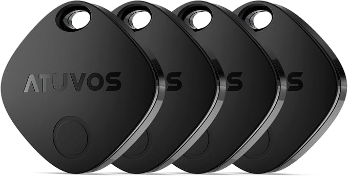 ATUVOS Air Tracker Tags-4 Pack, Bluetooth Luggage Tracker Works with Apple Find My APP (iOS Only, Not for Android), Keys Finder and Item Locator for Luggage, Backpack, Suitcases, Replaceable Battery