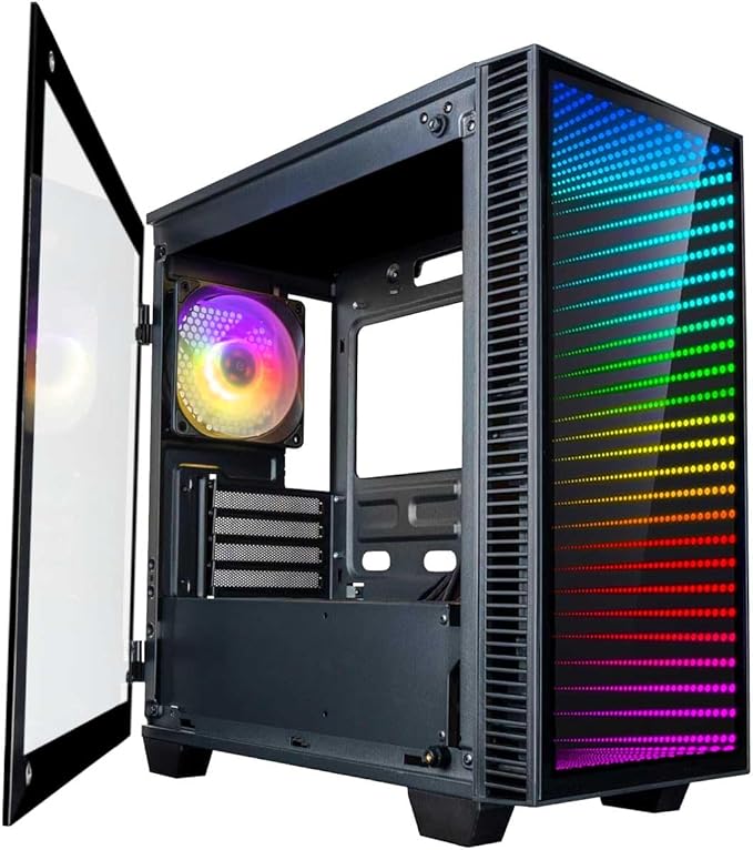 Continuum Micro 26L mATX Infinity Mirror Gaming PC Tower Case w/ 6 Pre-Installed ARGB PWM Fans, Dual Mode Control (Mobo + Remote), ATX PSU Ready, 347mm GPU Space with 500W PSU Included.