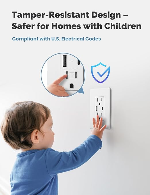 MOES USB Outlets(UL Certified), Type-C & USB-A Ports, 5VDC 4.8A Fast Charging 24W, Tamper-Resistant, Standard US Wall Box Compatible, Screwless Wall Plate Included, 15Amp White 1 Pack
