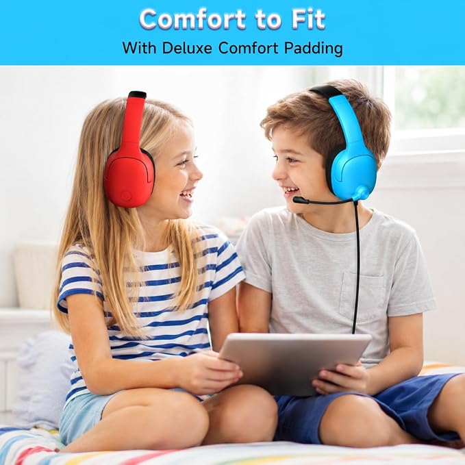 AOC Gaming Headset for Nintendo Switch 2/OLED/Lite, Wired Gaming Headphones with Mic, 3.5mm Stereo Gaming Headset with Noise Cancelling Microphone for PS5, PC, Fortnite(Red/Blue)
