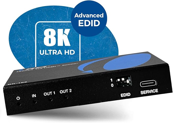 OREI 8K HDMI Splitter 1 in 2 Out, Duplicate/Mirror HDMI Signal UltraHD Supports Upto HDMI 2.1 Splitter 4K@120Hz EDID Management HDCP 2.3 - BK-102