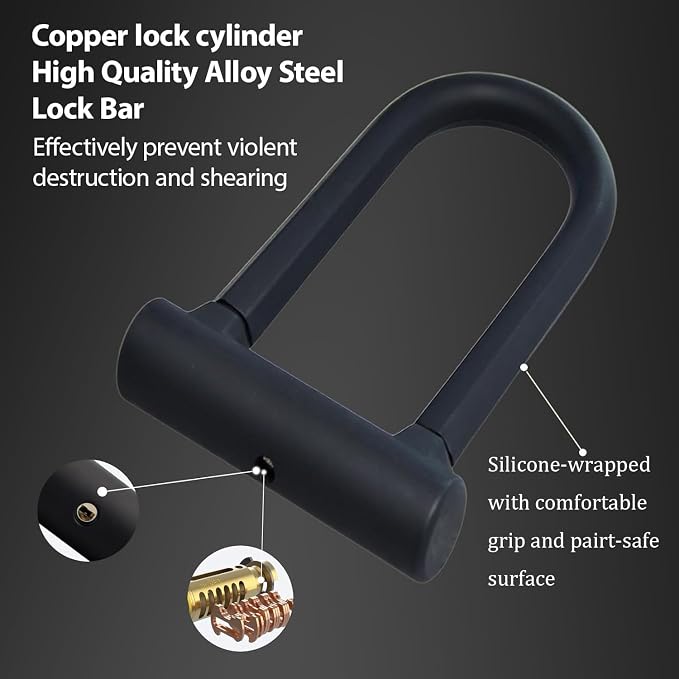 Bike Lock Set with 2 Types of Bicycle Locks, Bike U Lock with 4.9ft Security Steel Cable, Heavy Duty Anti Theft Bicycle U Lock with Mounting Bracket for Road, Mountain, Folding Bike and Scooter